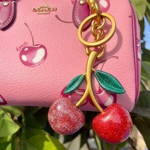 New Multi-color Red/Pink Glitter Cherry Charm for Purse/ Bag/ Keychain